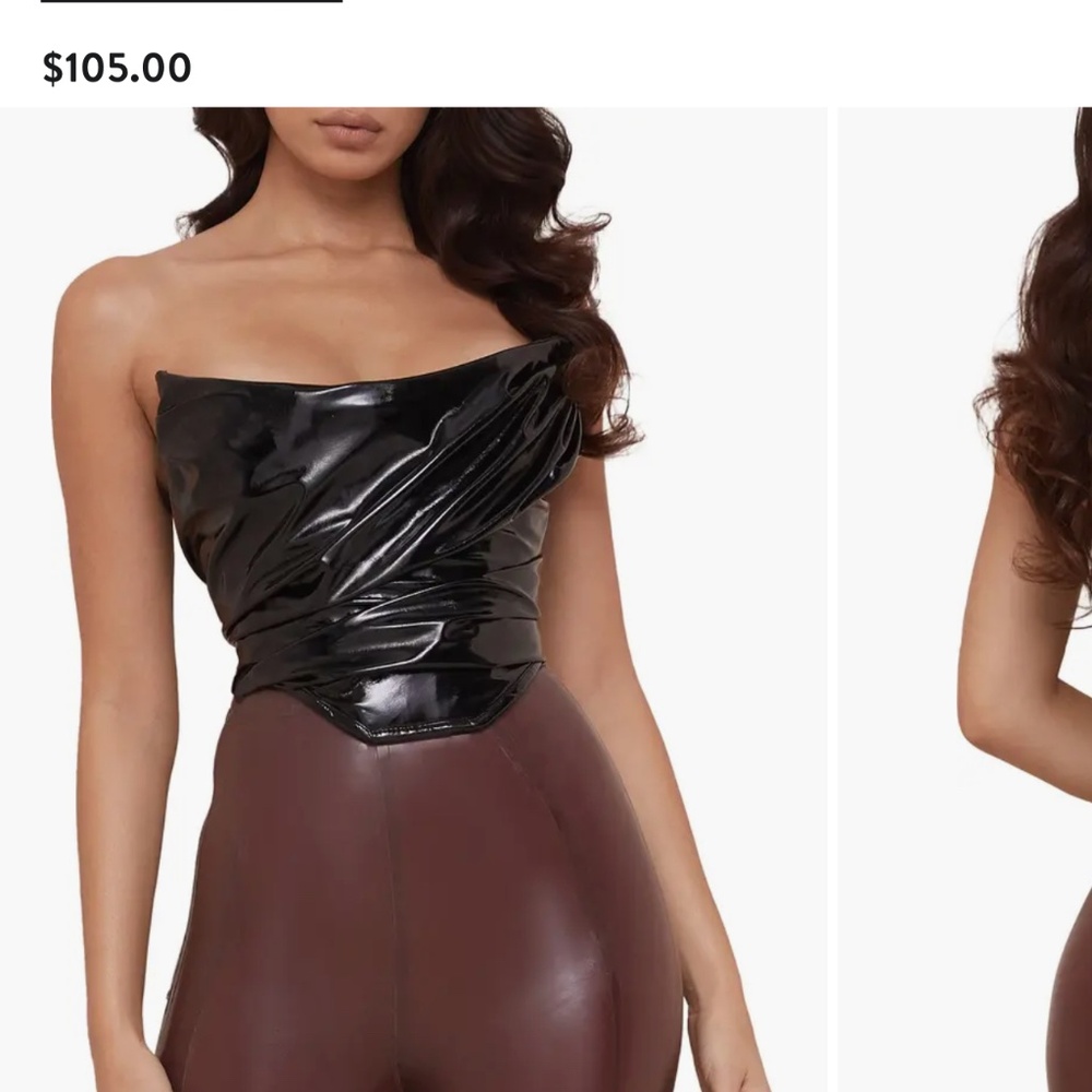 House of CB Marla Faux Patent Leather Corset Top